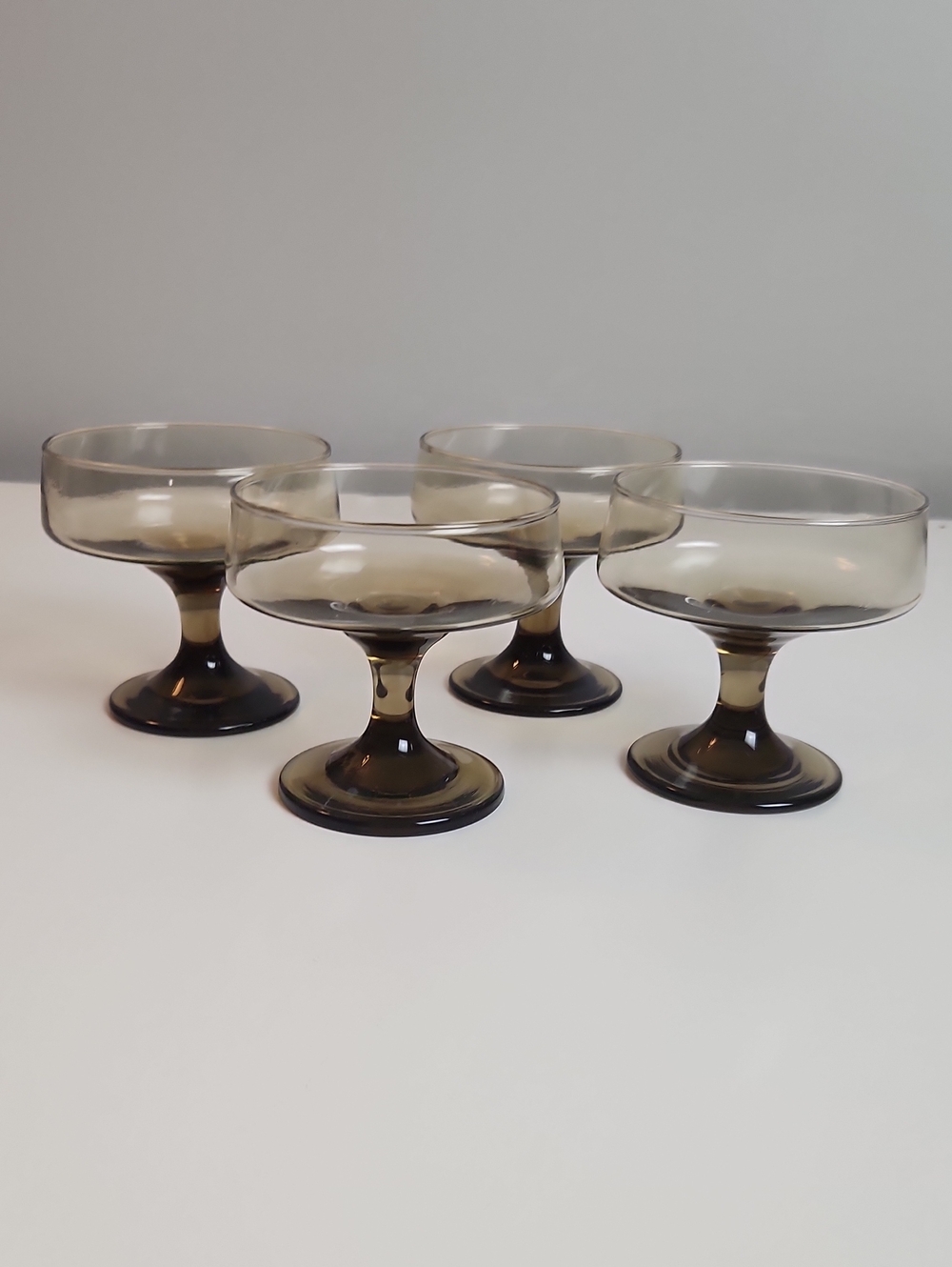 Vintage 70s Libbey Tawny Accent Champagne Coupe Sherbert Glasses Set Of 4